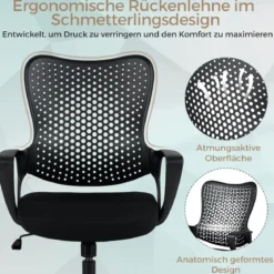 Ergonomischer Bürostuhl mit Atmungsaktive Mesh-Rückenlehne Höhenverstellbarer Drehstuhl Schwarz