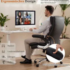 Ergonomischer Bürostuhl mit Ausklappbaren Armlehnen & Wippfunktion Chefsessel Computerstuhl