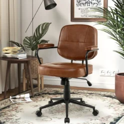 Ergonomischer Bürostuhl mit Armlehnen & Rollen Höhenverstellbarer Drehstuhl Computerstuhl Braun