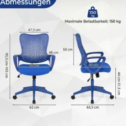 Ergonomischer Bürostuhl mit Atmungsaktive Mesh-Rückenlehne Höhenverstellbarer Drehstuhl Blau