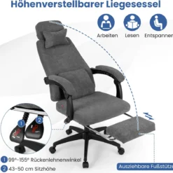 Ergonomischer Bürostuhl mit Einziehbarer Fußstütze & Verstellbarer Rückenlehne