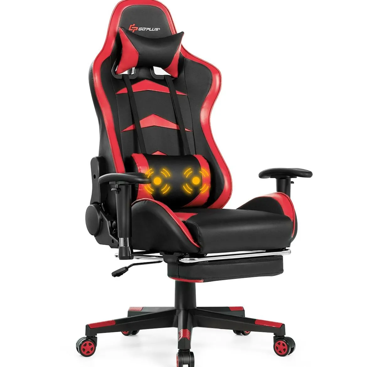 Ergonomischer Gaming Stuhl mit Einziehbarer Fußstütze & Verstellbarer Rückenlehne Rot