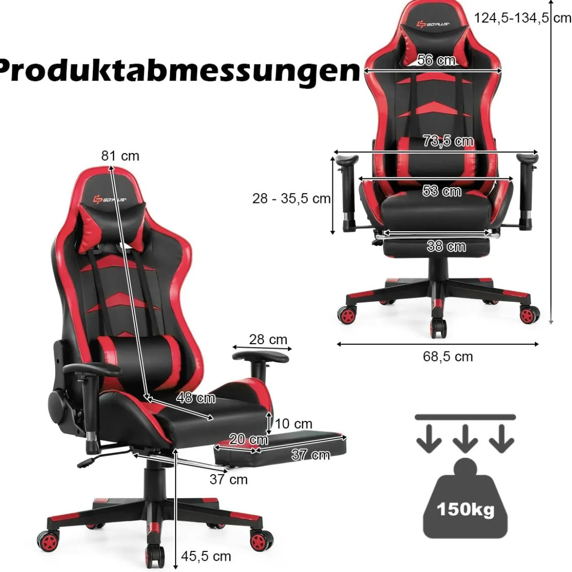 Ergonomischer Gaming Stuhl mit Einziehbarer Fußstütze & Verstellbarer Rückenlehne Rot