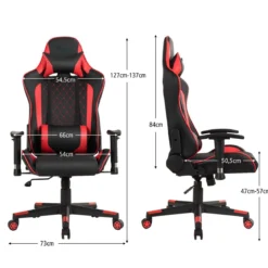 Ergonomischer Gaming Stuhl mit Hoher Rückenlehne & Kopfstütze & Lendenwirbelstütze Rot