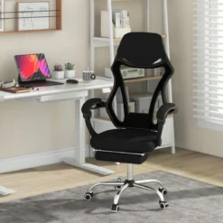 Ergonomischer Mesh-Bürostuhl mit Fußstütze & Höhenverstellbarer Neigbarer Rückenlehne Chefsessel