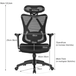 Ergonomischer Verstellbarer Drehstuhl Chefsessel mit Hoher Rückenlehne Schwarz
