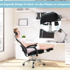 Ergonomischer Zurück Klappbarer Stuhl Computerstuhl Bürostuhl Höhenverstellbar Schwarz
