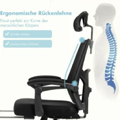 Ergonomischer Zurück Klappbarer Stuhl Computerstuhl Bürostuhl Höhenverstellbar Schwarz