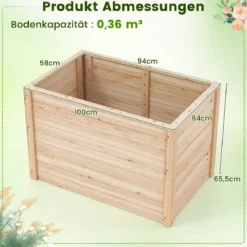 Erhöhtes Hochbeet Holz Gartenbeet tief Pflanzkasten mit offenem Boden 100 x 64 x 65,5 cm Natur