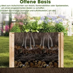 Erhöhtes Hochbeet Holz Gartenbeet tief Pflanzkasten mit offenem Boden 100 x 64 x 65,5 cm Natur