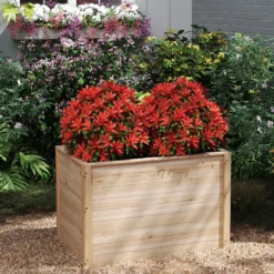 Erhöhtes Hochbeet Holz Gartenbeet tief Pflanzkasten mit offenem Boden 100 x 64 x 65,5 cm Natur