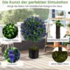 2er Kunstpflanze mit Blättern & Rosenblüten in Lila Buchsbaum mit Topf Kunstbaum 55cm