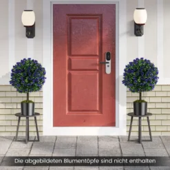 2er Kunstpflanze mit Blättern & Rosenblüten in Lila Buchsbaum mit Topf Kunstbaum 55cm