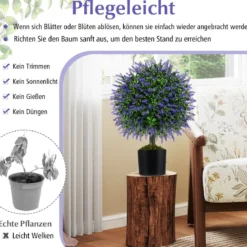 2er Kunstpflanze mit Lavendelbäume in Lila & Blättern Buchsbaum Kunstbaum mit Topf 58cm