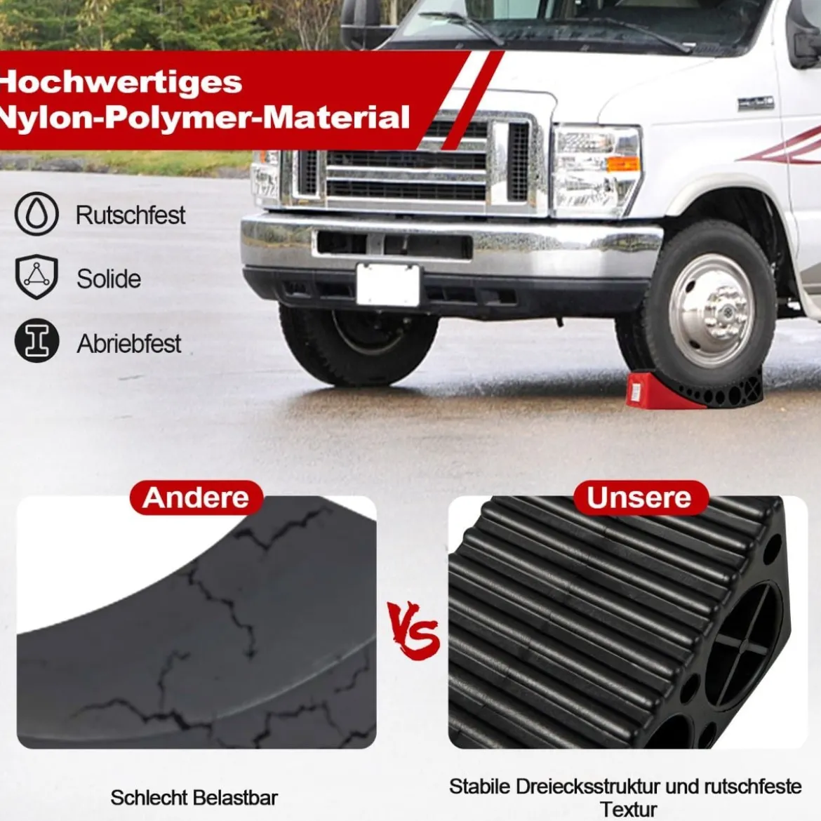 2er Pack Auffahrkeile mit 2 Bremskeile & Tragetasche & 2 Rutschfesten Matten bis 16T Stufenkeile