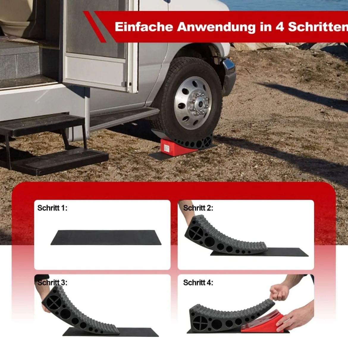 2er Pack Auffahrkeile mit 2 Bremskeile & Tragetasche & 2 Rutschfesten Matten bis 16T Stufenkeile