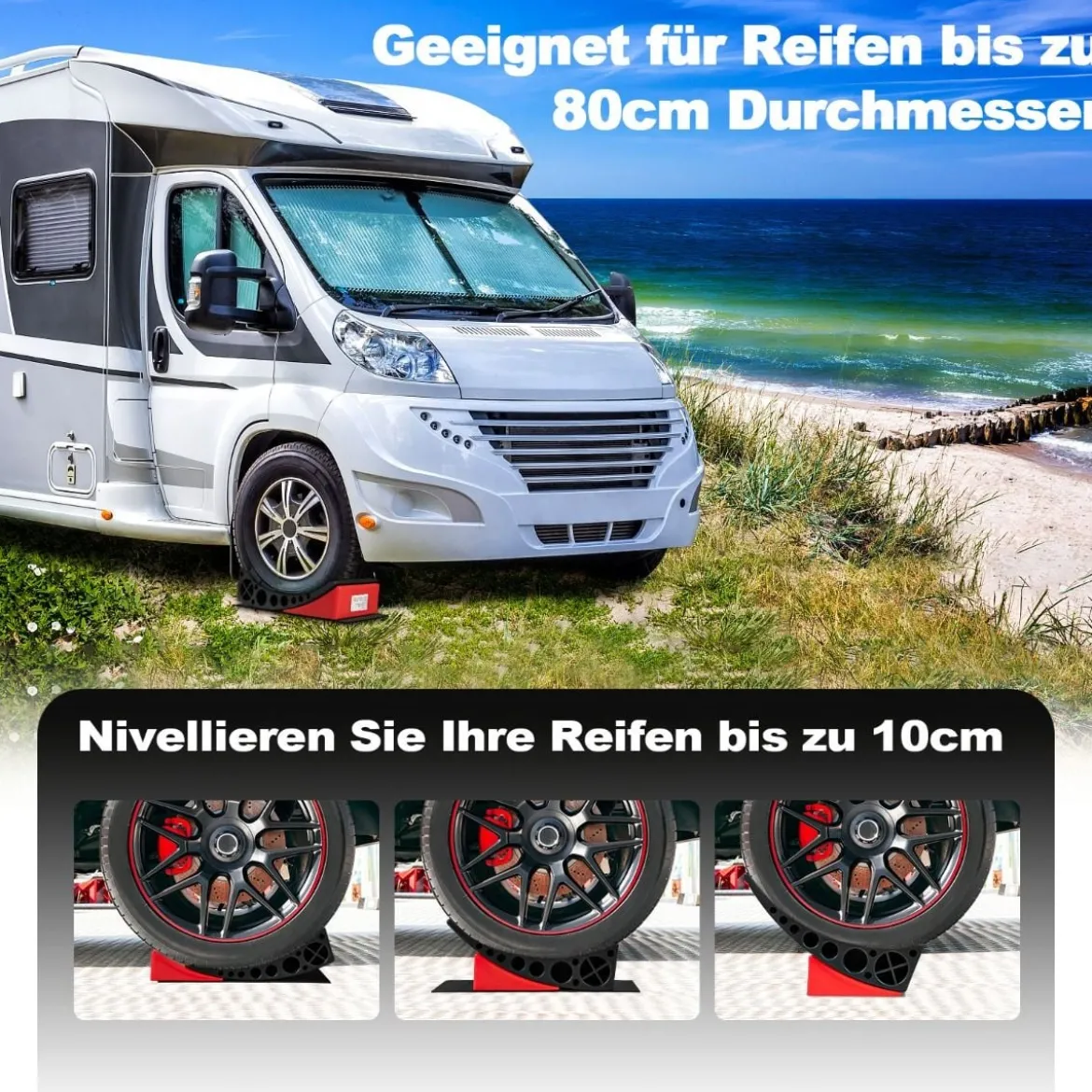 2er Pack Auffahrkeile mit 2 Bremskeile & Tragetasche & 2 Rutschfesten Matten bis 16T Stufenkeile