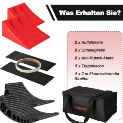 2er Pack Auffahrkeile mit 2 Bremskeile & Tragetasche & 2 Rutschfesten Matten bis 16T Stufenkeile