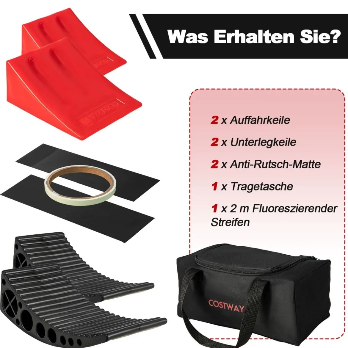 2er Pack Auffahrkeile mit 2 Bremskeile & Tragetasche & 2 Rutschfesten Matten bis 16T Stufenkeile