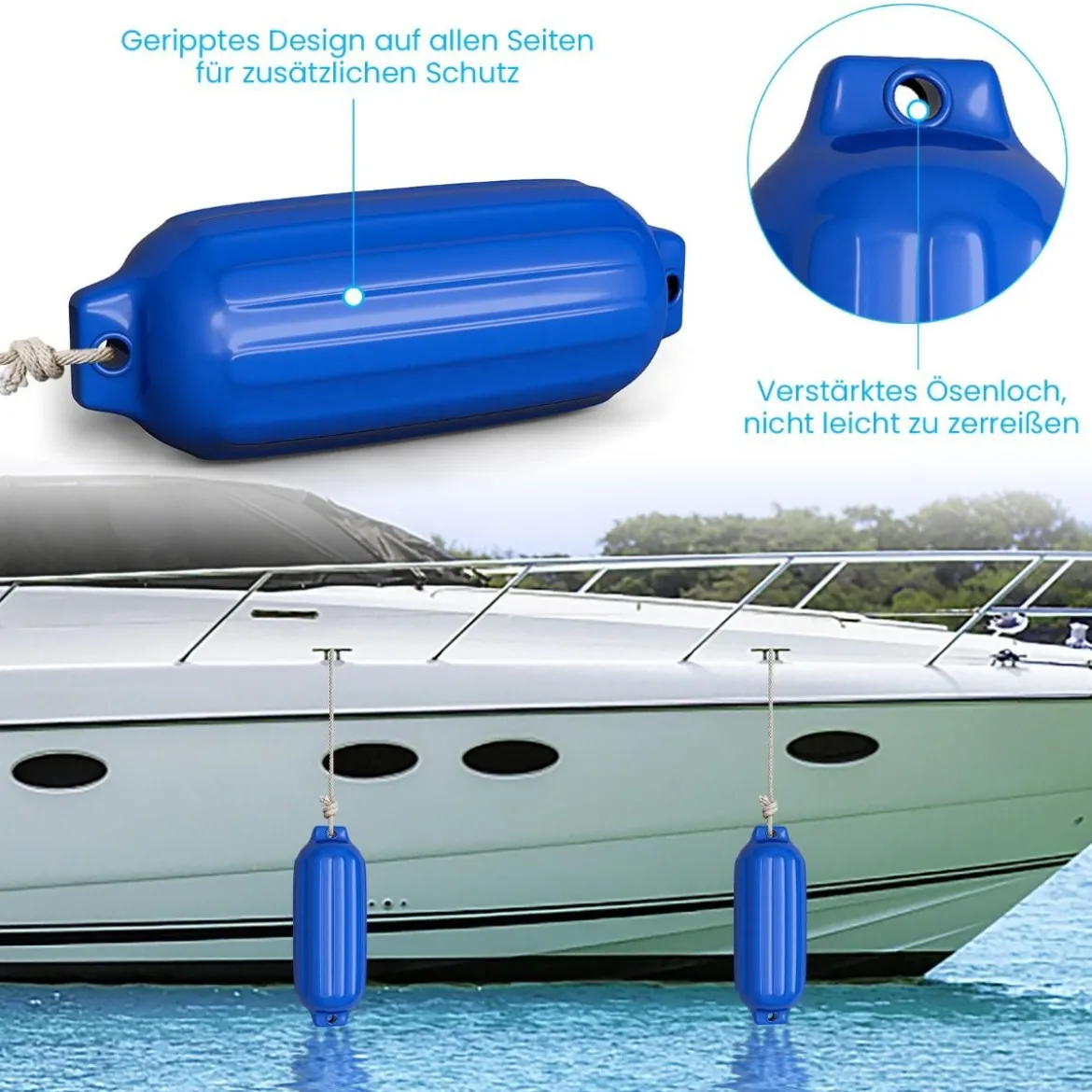 4er-Pack Bootsfender zum Andocken Gerippte Bootsstoßdämpfer Blau