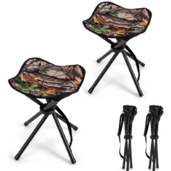 2er-Pack Faltbarer Jagdhocker Leichter Klappbarer Outdoor-Sitz mit Schultergurt 32 x 32 x 40 cm Tarnmuster