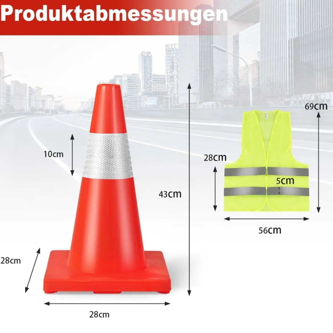 12er Pack Leitkegel Sicherheitskegel mit reflektierenden Kragen Orangefarbene Verkehrshütchen aus PVC
