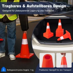 12er Pack Leitkegel Sicherheitskegel mit reflektierenden Kragen Orangefarbene Verkehrshütchen aus PVC