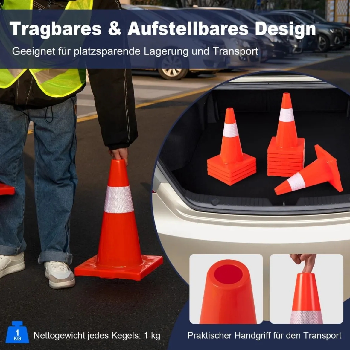 12er Pack Leitkegel Sicherheitskegel mit reflektierenden Kragen Orangefarbene Verkehrshütchen aus PVC