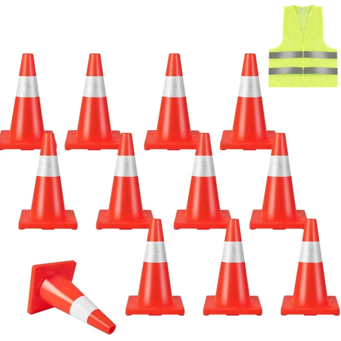 12er Pack Leitkegel Sicherheitskegel mit reflektierenden Kragen Orangefarbene Verkehrshütchen aus PVC