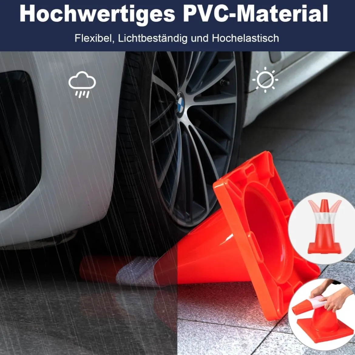 12er Pack Leitkegel Sicherheitskegel mit reflektierenden Kragen Orangefarbene Verkehrshütchen aus PVC