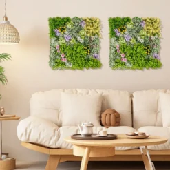 2er-Pack Quadratisch Gerahmte Wandkunst aus Künstlichem Laub 3D-Wandbegrünung 50 x 50 cm
