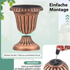 2er Pflanzkübel Pflanzgefäße mit Sockelbasis & Abflussloch Blumentöpfe 46,5 cm Hoch Bronze