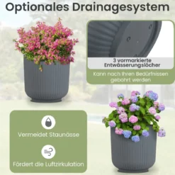 2er Pflanzkübel Pflanzgefäße mit Entwässerungslöchern Dekorative Blumentöpfe Grau
