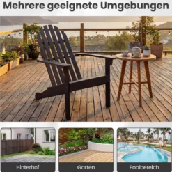 2er Set Adirondack Stuhl Gartenstuhl aus Akazienholz mit Geneigtem Sitz & Hoher Rückenlehne Schwarz