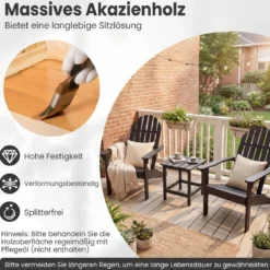 2er Set Adirondack Stuhl Gartenstuhl aus Akazienholz mit Geneigtem Sitz & Hoher Rückenlehne Schwarz