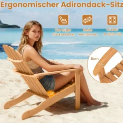 2er Set Adirondack Stuhl Gartenstuhl aus Akazienholz mit Geneigtem Sitz & Hoher Rückenlehne Natur