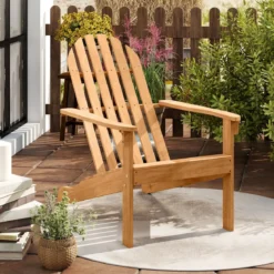 2er Set Adirondack Stuhl Gartenstuhl aus Akazienholz mit Geneigtem Sitz & Hoher Rückenlehne Natur