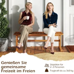 2er Set Außenbank aus Akazienholz 2-3 Personen Rückenfreie Gartenbank mit Lattenrost-Sitz Natur