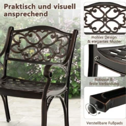 2er Set Balkonstühle aus Aluminiumguss mit Armlehnen Wetterfeste Terrassenstühle Bronze