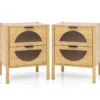 2er Set Bambus Nachttisch mit 2 Schubladen Moderner Beistelltisch Robuster Nachtschrank