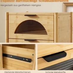 2er Set Bambus Nachttisch mit 2 Schubladen Moderner Beistelltisch Robuster Nachtschrank