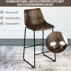 2 er Set Barhocker aus Holz mit Rücklehne Tresenhocker mit Metallbeinen & Fußstütze Sitzhöhe 75 cm Gold