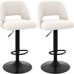2 er Set Barhocker aus Teddystoff mit Rückenlehne & Fußstütze Barstühle Sitzhocker Thekenhocker