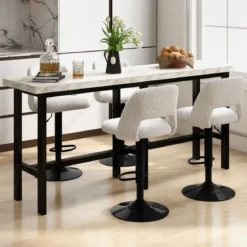 2 er Set Barhocker aus Teddystoff mit Rückenlehne & Fußstütze Barstühle Sitzhocker Thekenhocker