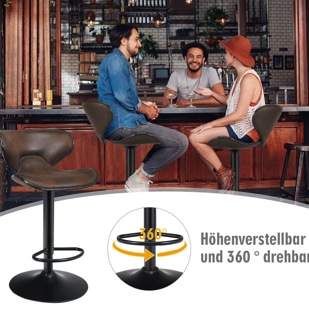 2er Set Barhocker Barstuhl Tresenhocker Drehstuhl Bistrohocker Sitzhocker Braun