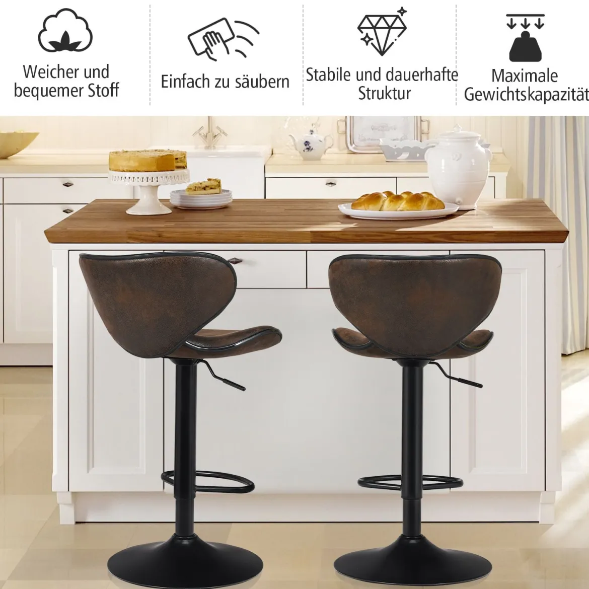 2er Set Barhocker Barstuhl Tresenhocker Drehstuhl Bistrohocker Sitzhocker Braun