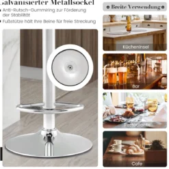 2er Set Barhocker 82-102cm Höhenverstellbare Drehbare Barstühle Küchenhocker Sitzhocker