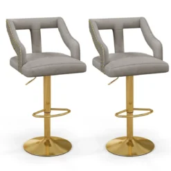 2er Set Barhocker drehbare Barstühle 63-85 höhenverstellbar Küchenhocker aus Samt Grau/Rosa