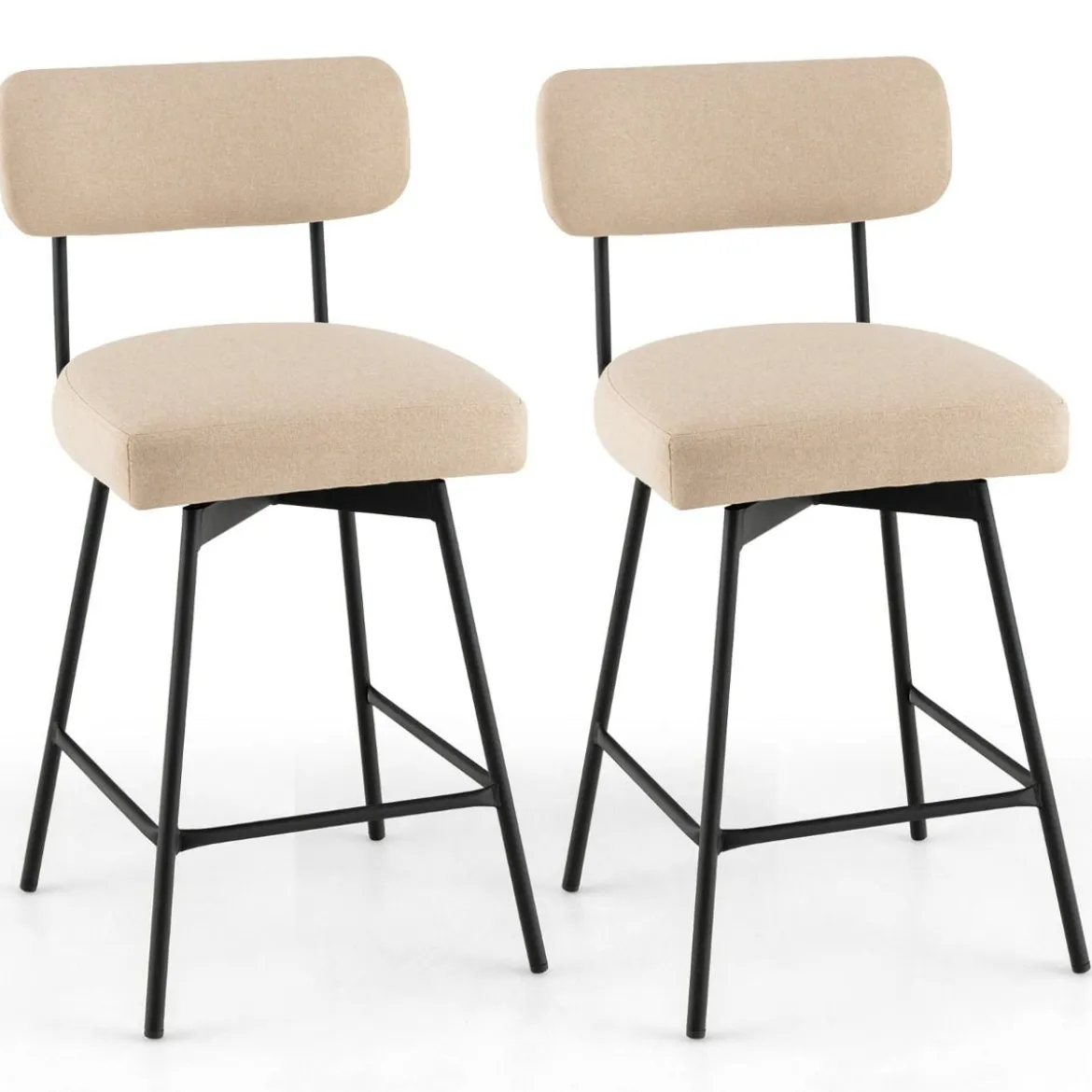 2er Set Barhocker 360° Drehbare Gepolsterte Barstühle mit Metallbeinen Beige