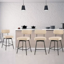 2er Set Barhocker 360° Drehbare Gepolsterte Barstühle mit Metallbeinen Beige